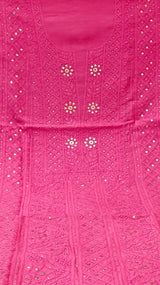 Pure Chanderi Silk 70grm Chikankari And Mukaish Work Unstitched Suit .