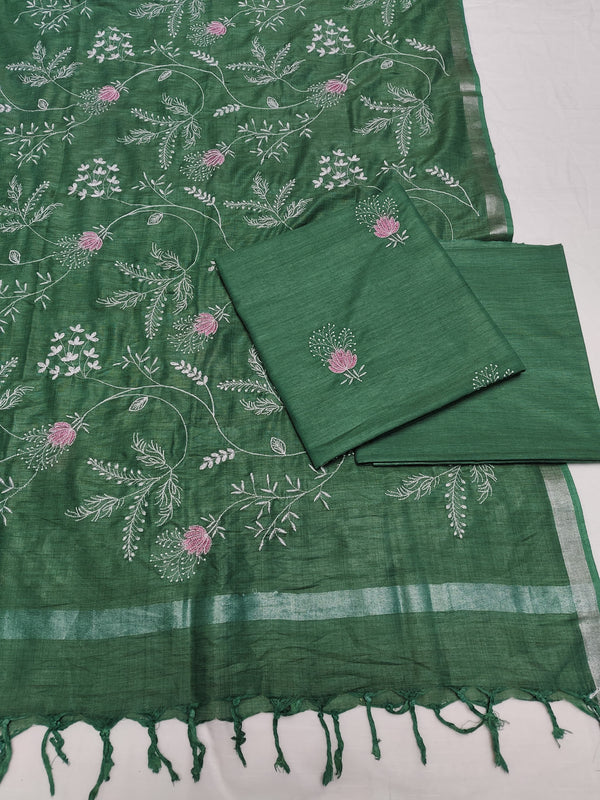 Pure Cotton jute bhagalpuri Embroidered work Unstitched Suit.