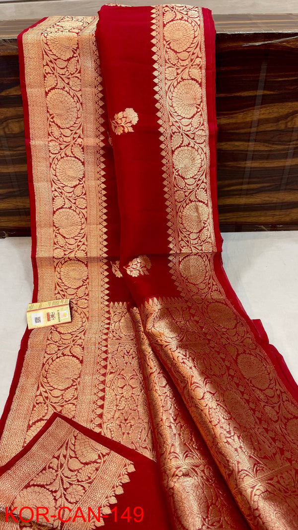 Pure Banarasi Kora Organza Silk Handwoven Zari Work Saree With Silk Mark Certificate ( Length- 6.3 Meter )