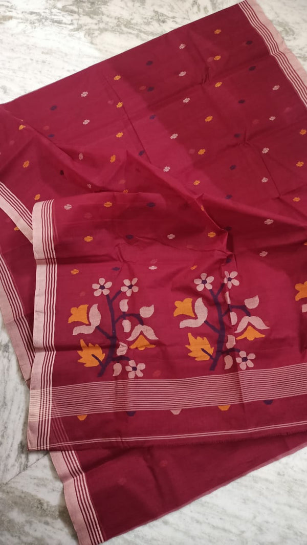 Pure Cotton 100 Count jamdani Saree Without Blouse . ( Length- 6.3 meter )