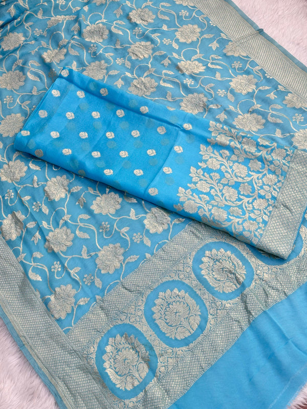 Pure Banarasi Khaddi Georgette Silk Weaved Unstitched Suit With Khaddi Georgette Silk Weaved Dupatta.