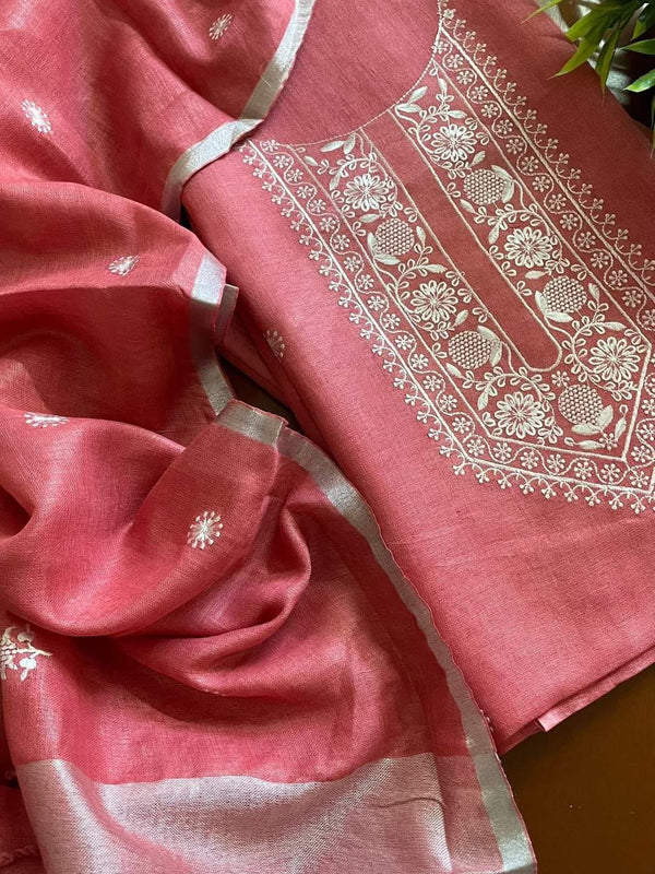 Bhagalpuri Cotton Linen Embroidery Unstitched suit.