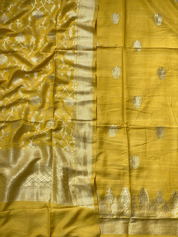 Pure Banarasi Munga Silk Weaved Unstitched Suit With Munga Silk Weaved Dupatta.