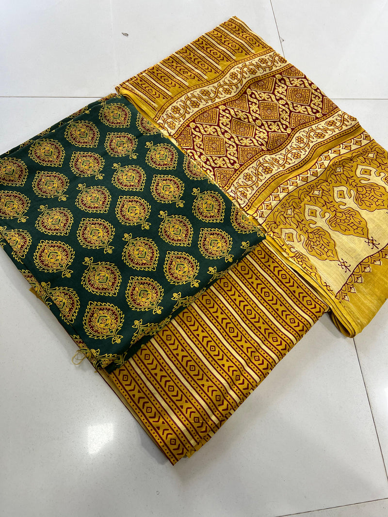 Pure Cotton Azrakh Print Unstitched suit With Cotton Dupatta.