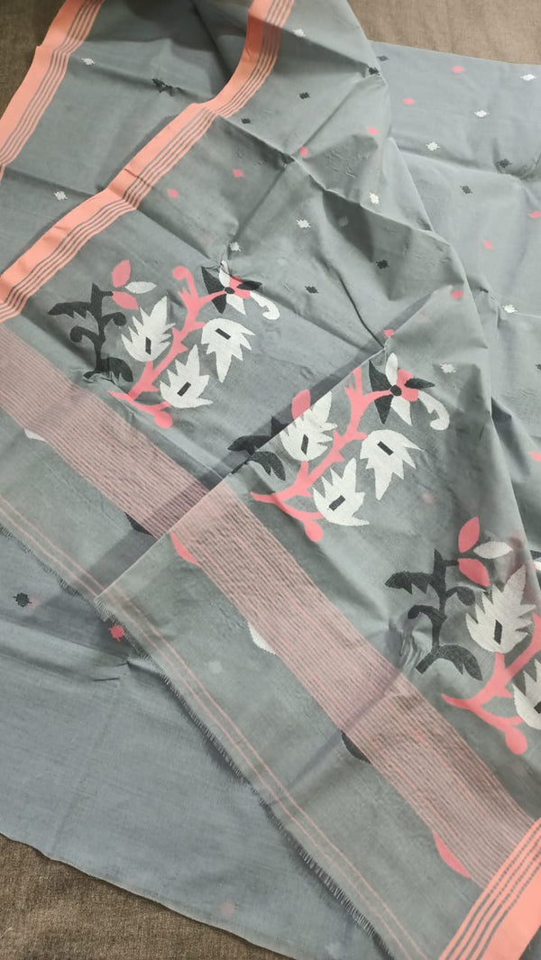 Pure Cotton 100 Count jamdani Saree Without Blouse . ( Length- 6.3 meter )