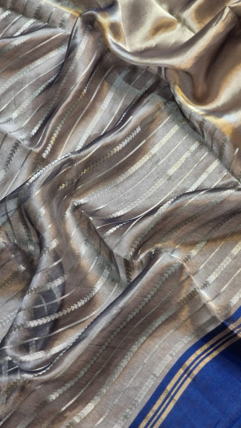 Pure Tissue Silk Stripes Saree With Katan silk Border.