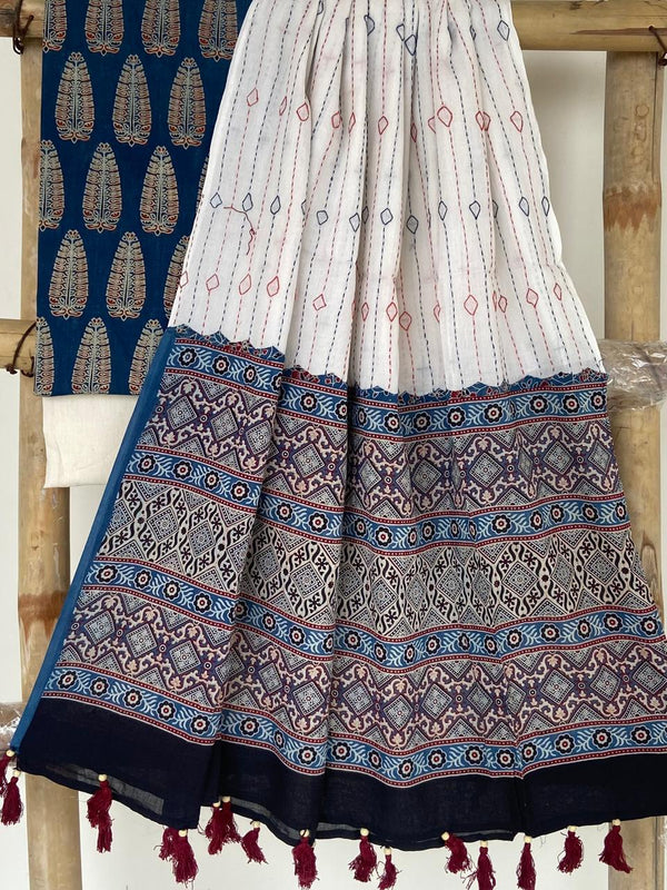 Pure Cotton Azrakh Print Unstitched suit With Azrakh Print Dupatta.