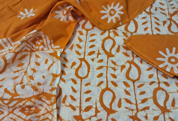 Pure Cotton Hand Block Unstitched Suit With Cotton Dupatta .