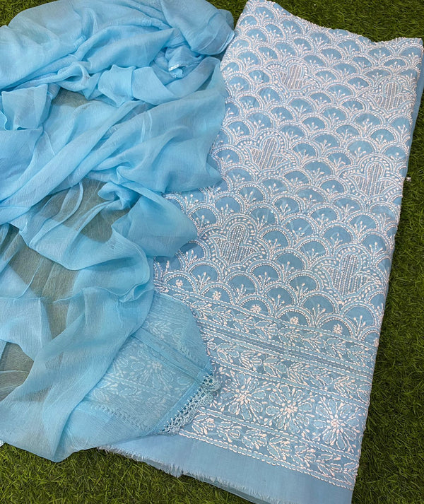 Pure Cotton Chikankari Hand & Pearl CutDana ,Sequence Work Unstitched Suit.