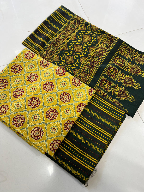 Pure Cotton Azrakh Print Unstitched suit With Cotton Dupatta.