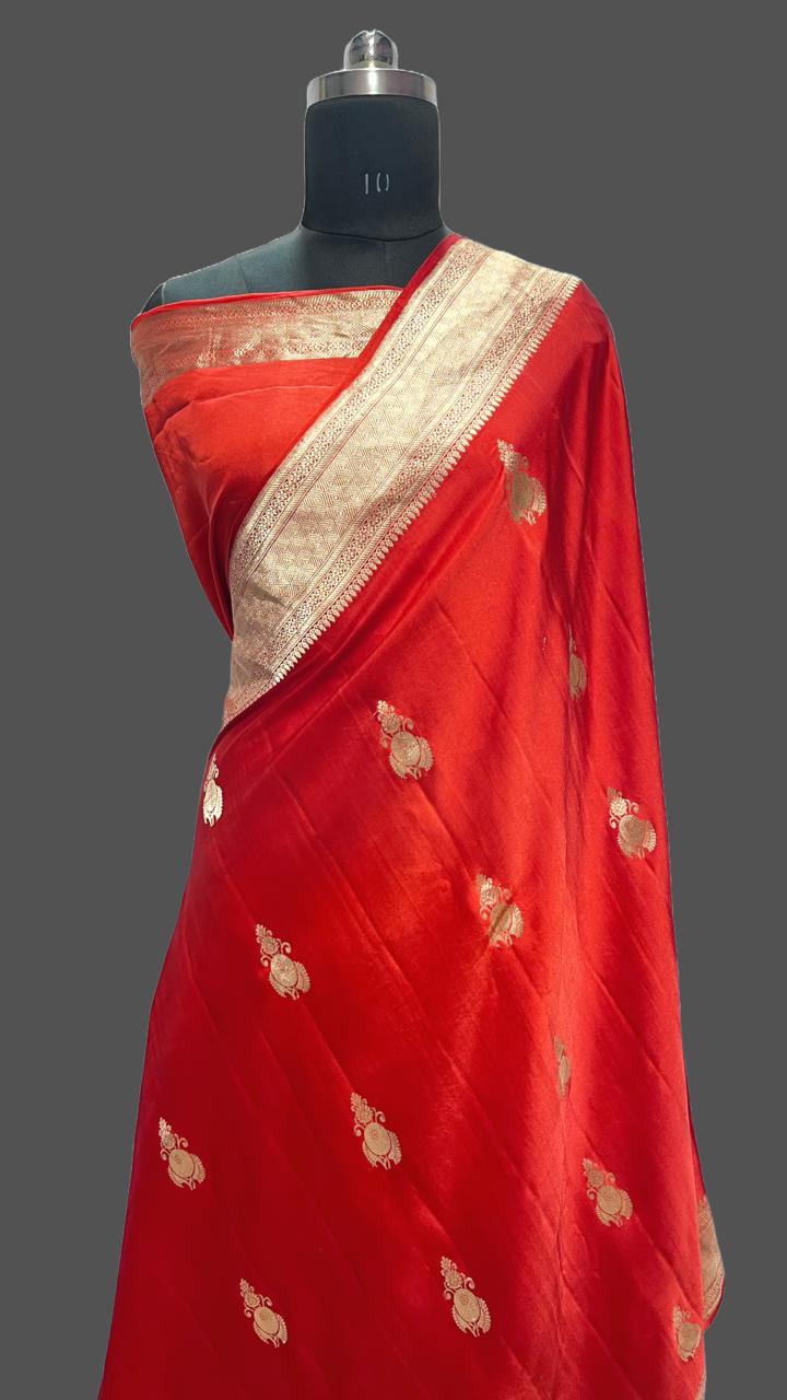 Pure Banarasi Handloom Mashur Kaduwa Satan Silk Zari Saree With Blouse.