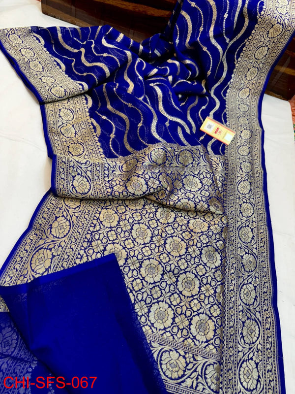 Pure Banarasi Handloom Khaddi Georgette Silk Saree With Beautiful Antique Zari Work