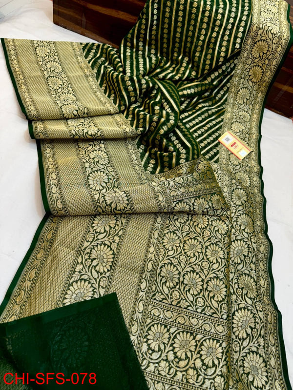 Pure Banarasi Handloom Khaddi Georgette Silk Saree With Beautiful Antique Zari Work