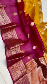 Pure Banarasi Kora Organza Silk Handwoven Zari Work Saree With Silk Mark Certificate ( Length- 6.3 Meter )