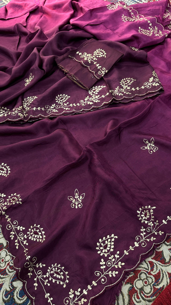 Pure Uppada Silk Zari Hand Work Saree With Blouse.