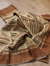 Pure Tissue Silk Stripes Saree With Katan silk Border.