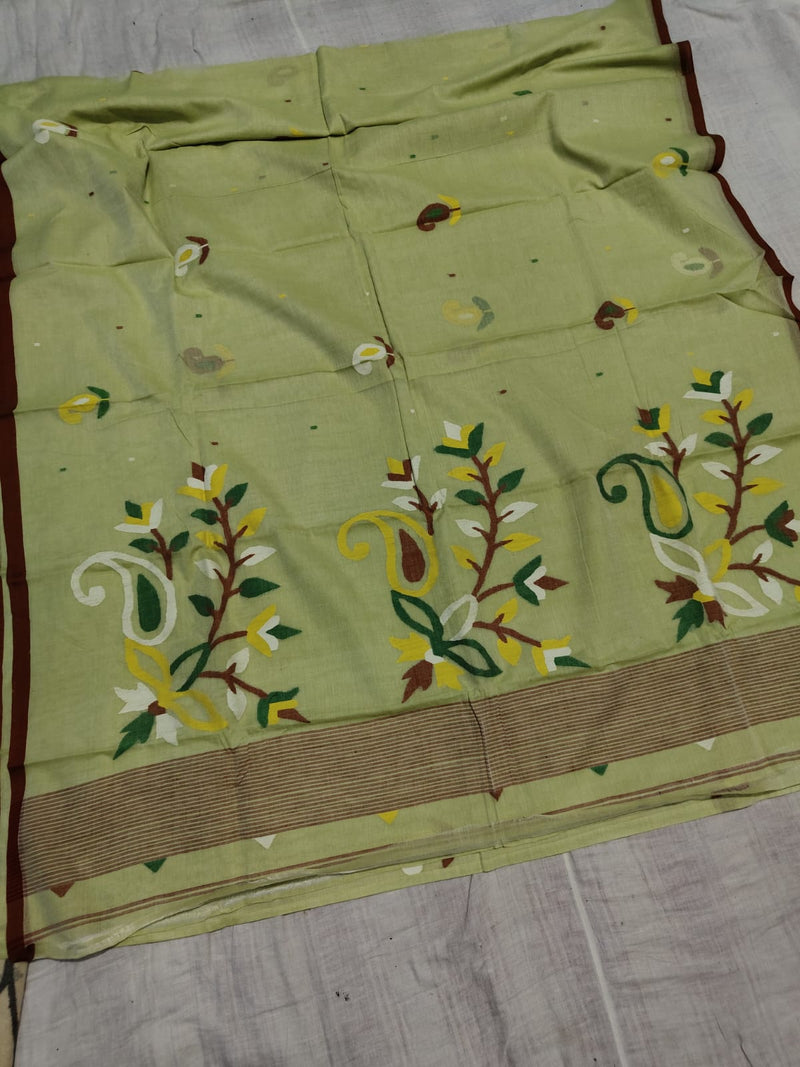 Pure Cotton 100 Count jamdani Saree Without Blouse . ( Length- 6.3 meter)