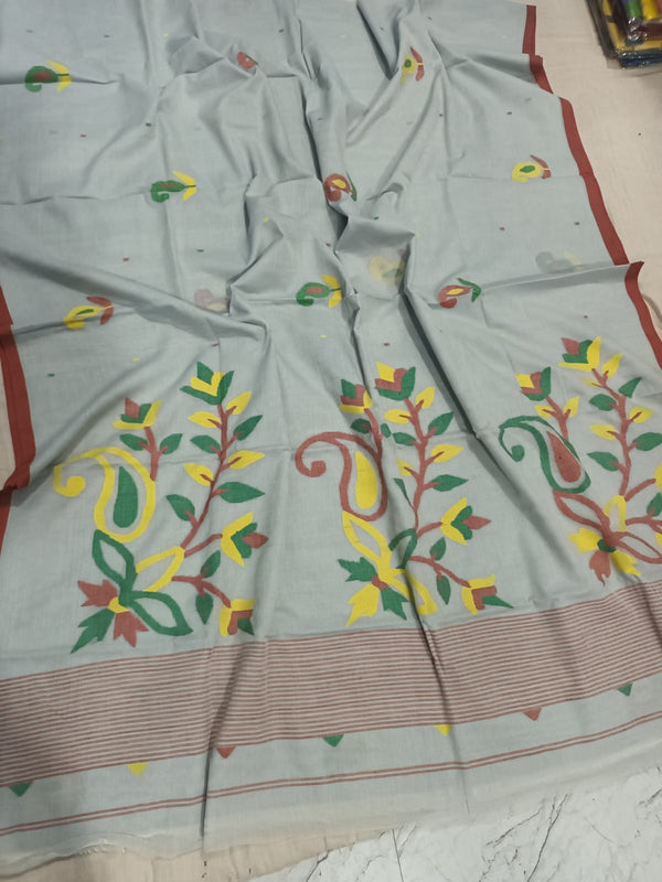 Pure Cotton 100 Count jamdani Saree Without Blouse . ( Length- 6.3 meter )