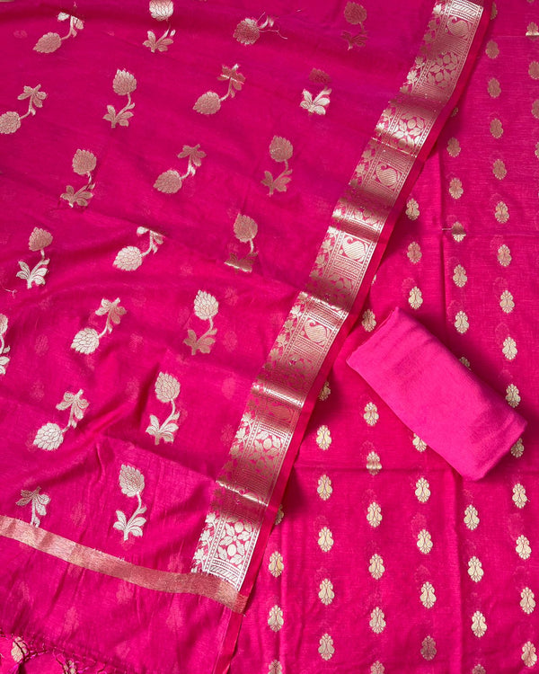 Exclusive Banarasi Chanderi Zari Weaved Unstitched Suit .