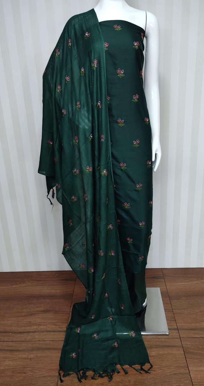 Pure Cotton Linen bhagalpuri Embroidered work Unstitched Suit.