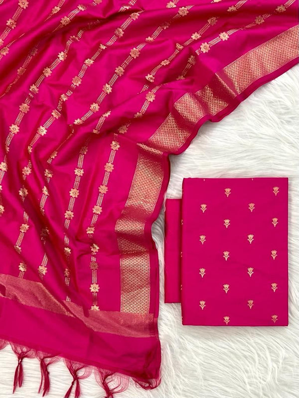 Banarasi Silk Zari Booti Unstitched Suit.