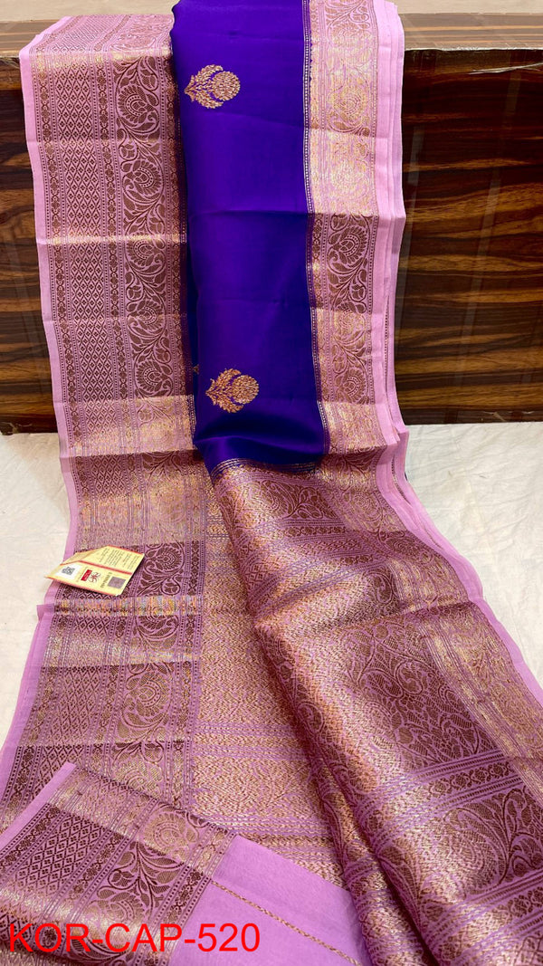 Pure Banarasi Kora Organza Silk Handwoven Zari Work Saree With Silk Mark Certificate ( Length- 6.3 Meter )