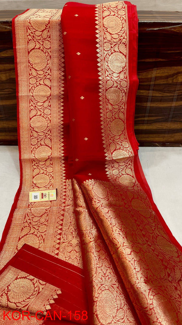 Pure Banarasi Kora Organza Silk Handwoven Zari Work Saree With Silk Mark Certificate ( Length- 6.3 Meter )