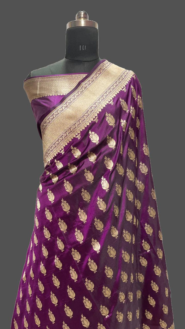 Pure Banarasi Handloom Katan Silk Zari Saree With Blouse.