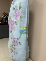 Pure Cotton Chikankari Work Unstitched Suit With Hand Print Kota Doriya Dupatta.