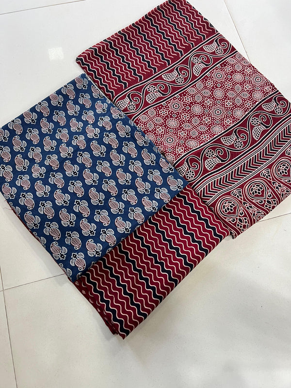 Pure Cotton Azrakh Print Unstitched suit With Cotton Dupatta.