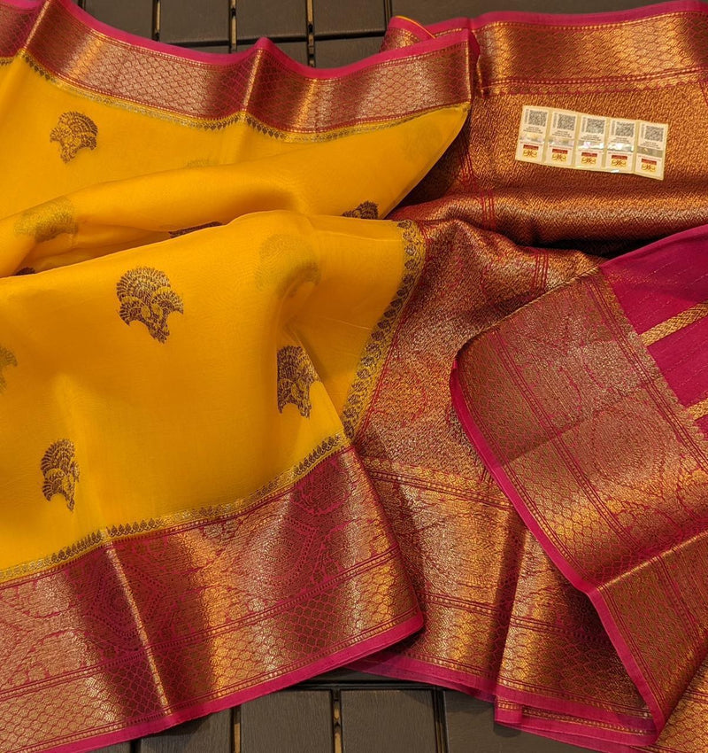 Pure Banarasi Kora Organza Zari Work Saree With Silk Mark Certificate ( Length- 6.3 Meter )