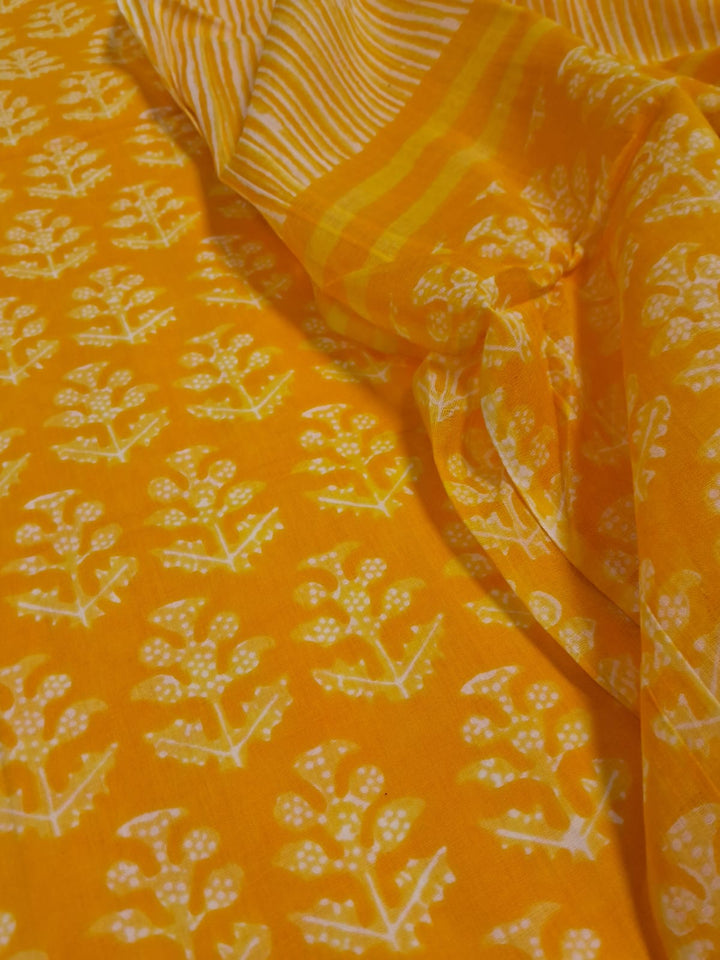 Pure Cotton Hand Block Unstitched Suit With Cotton Dupatta .