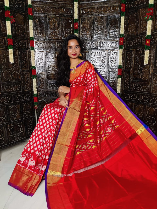 Pure Pochampally Ikkat Silk Saree With Blouse Pthani Pattern  Border.