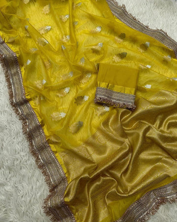 Banarasi Crush Tissue Silk Saree With beautiful Lace Border