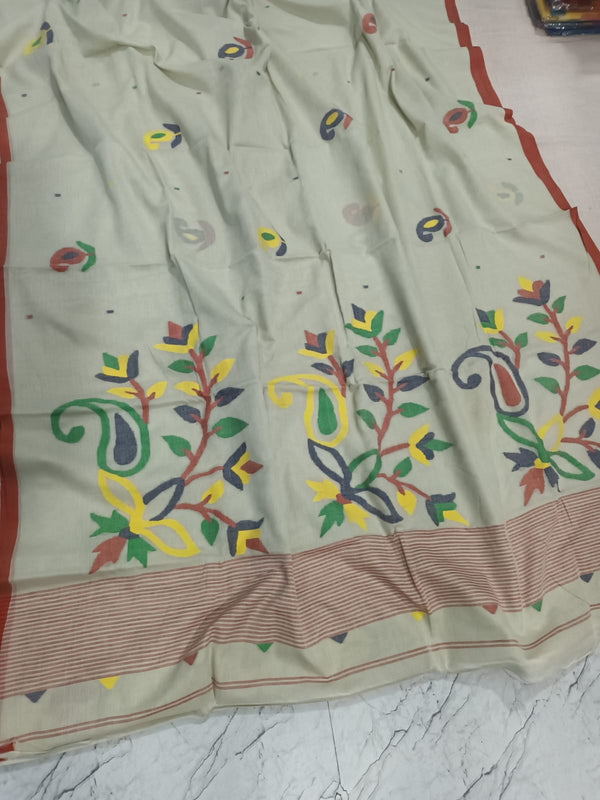 Pure Cotton 100 Count jamdani Saree Without Blouse . ( Length- 6.3 meter )