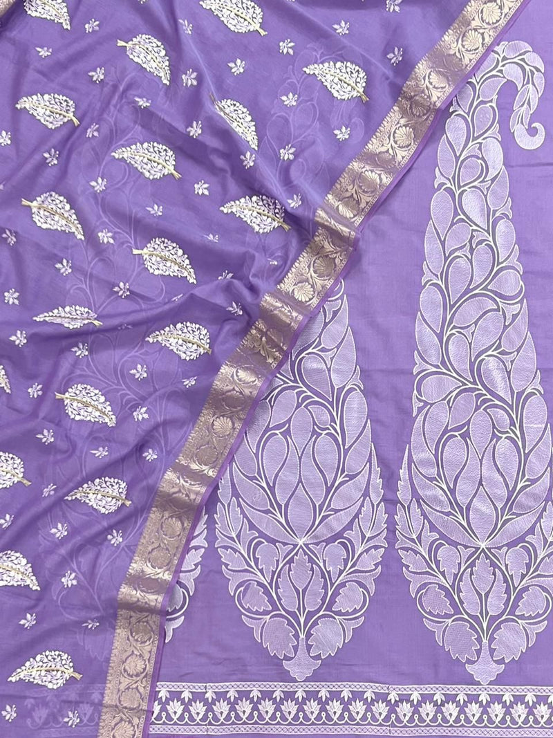 Banarasi Chanderi Silk Zari work unstitched Suit With Chanderi Silk Zari Work Dupatta.