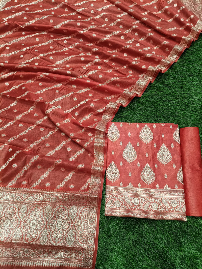 Banarasi Cotton Resham Silk Zari Work Unstitched suit.