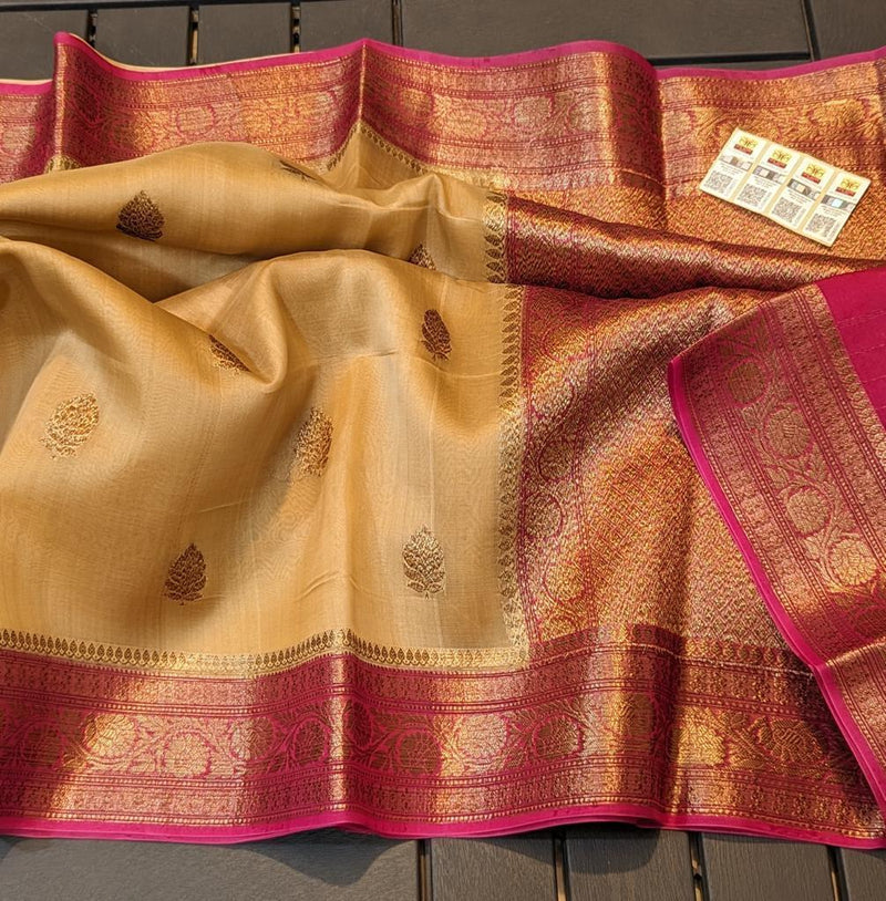 Pure Banarasi Kora Organza Zari Work Saree With Silk Mark Certificate ( Length- 6.3 Meter )