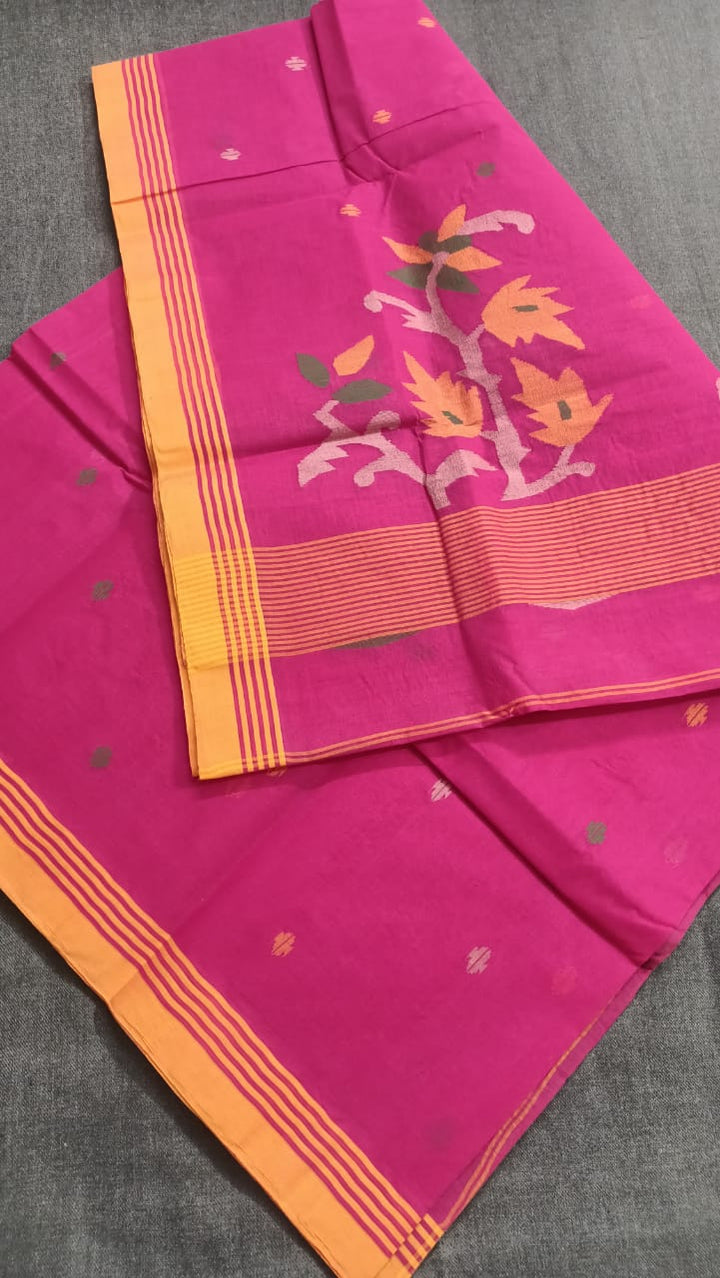 Pure Cotton 100 Count jamdani Saree Without Blouse . ( Length- 6.3 meter )