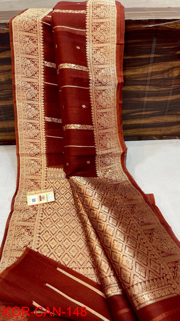 Pure Banarasi Kora Organza Silk Handwoven Zari Work Saree With Silk Mark Certificate ( Length- 6.3 Meter )