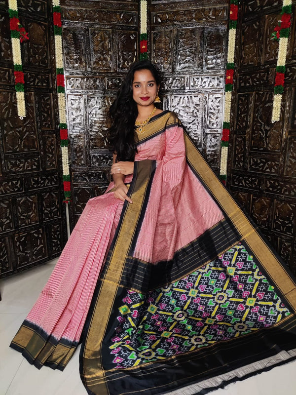 Pure Pochampally Ikkat Silk Saree With Blouse Pthani Pattern  Border.