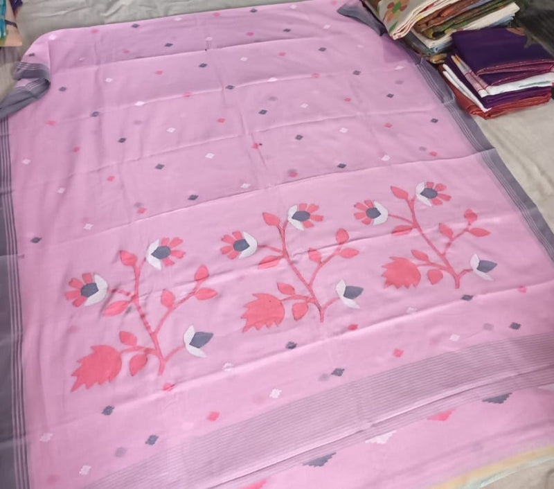 Pure Cotton 100 Count jamdani Saree Without Blouse . ( Length- 6.3 meter)