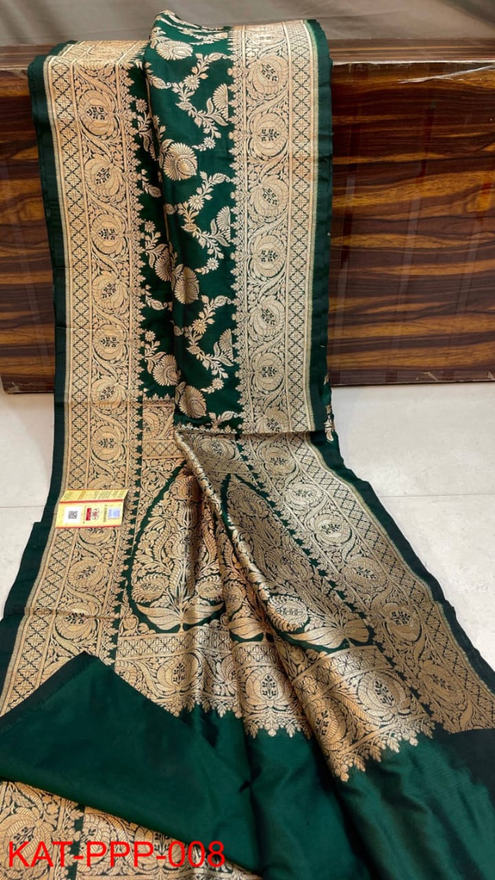 Pure Banarasi Handloom Katan Silk Jaal Weving Saree With Blouse.