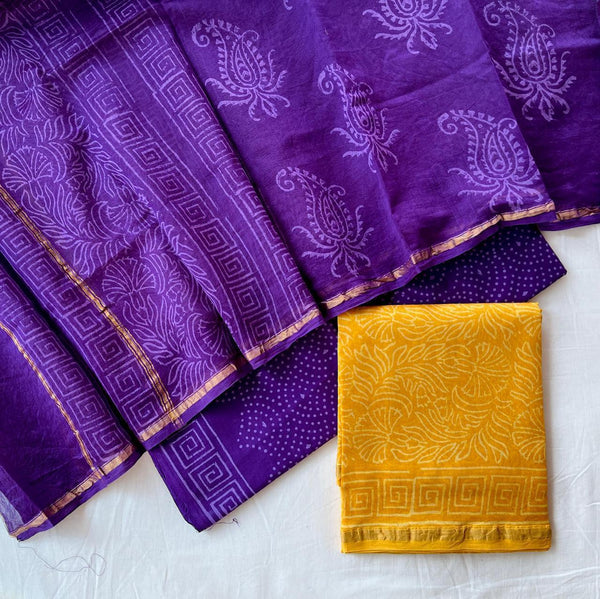 Pure Hand Block Chanderi Silk Unstitched Suit .