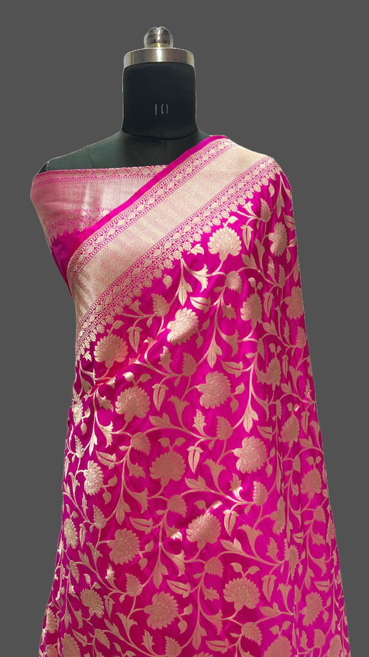 Pure Banarasi Handloom Katan Silk Zari Saree With Blouse.