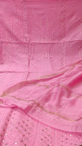 Pure Chanderi Silk 70grm Chikankari And Mukaish Work Unstitched Suit .