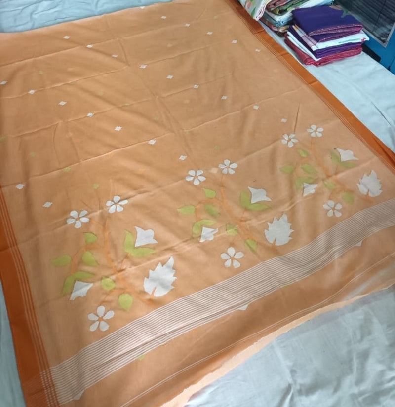 Pure Cotton 100 Count jamdani Saree Without Blouse . ( Length- 6.3 meter)