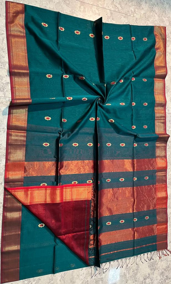 Handloom Maheshwari Silk Saree With Blouse.