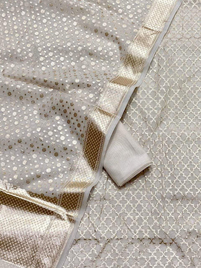 Pure Banarasi Mercerised Cotton Lorex Weaving Unstitched Suit .