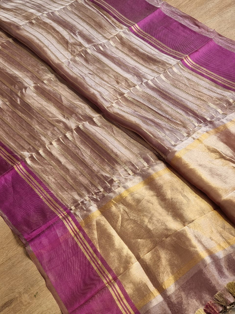 Pure Tissue Silk Stripes Saree With Katan silk Border.